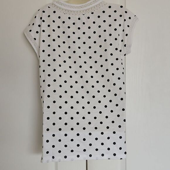 Suzy Shier Organic Cotton Lace Detail Sleeveless Polka Dot Top XS White/ Black - Picture 3 of 16